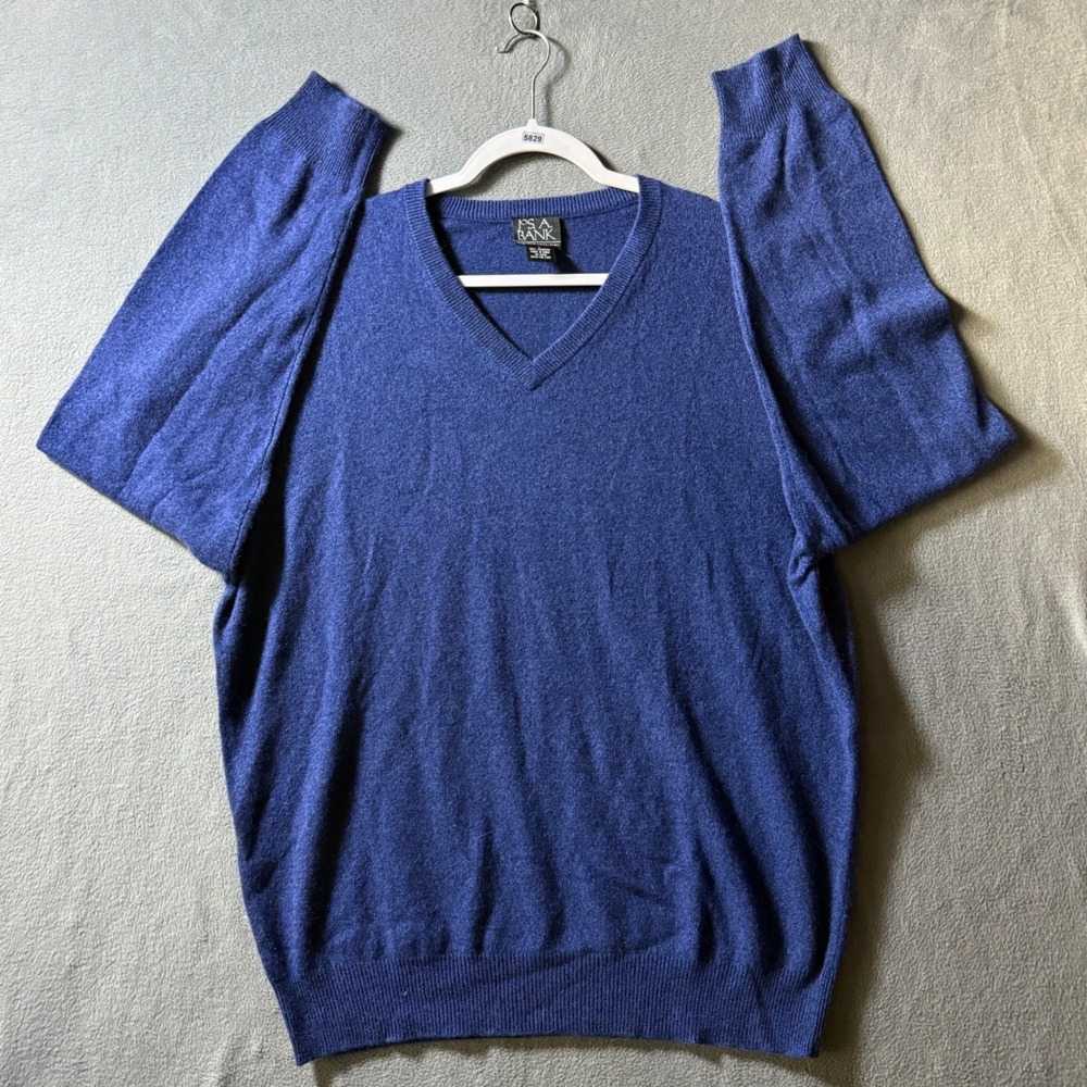 Jos A Bank Executive Collection 100% Cashmere V-Neck Sweater Mens Large Blue